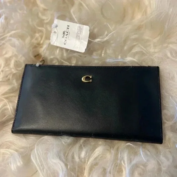 COACH NWT Women's Smooth Leather Double Snap Wallet Black